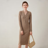 Cashmere Jumper V-Neck Twisted Striped Wool Ribbed Sweater Dress